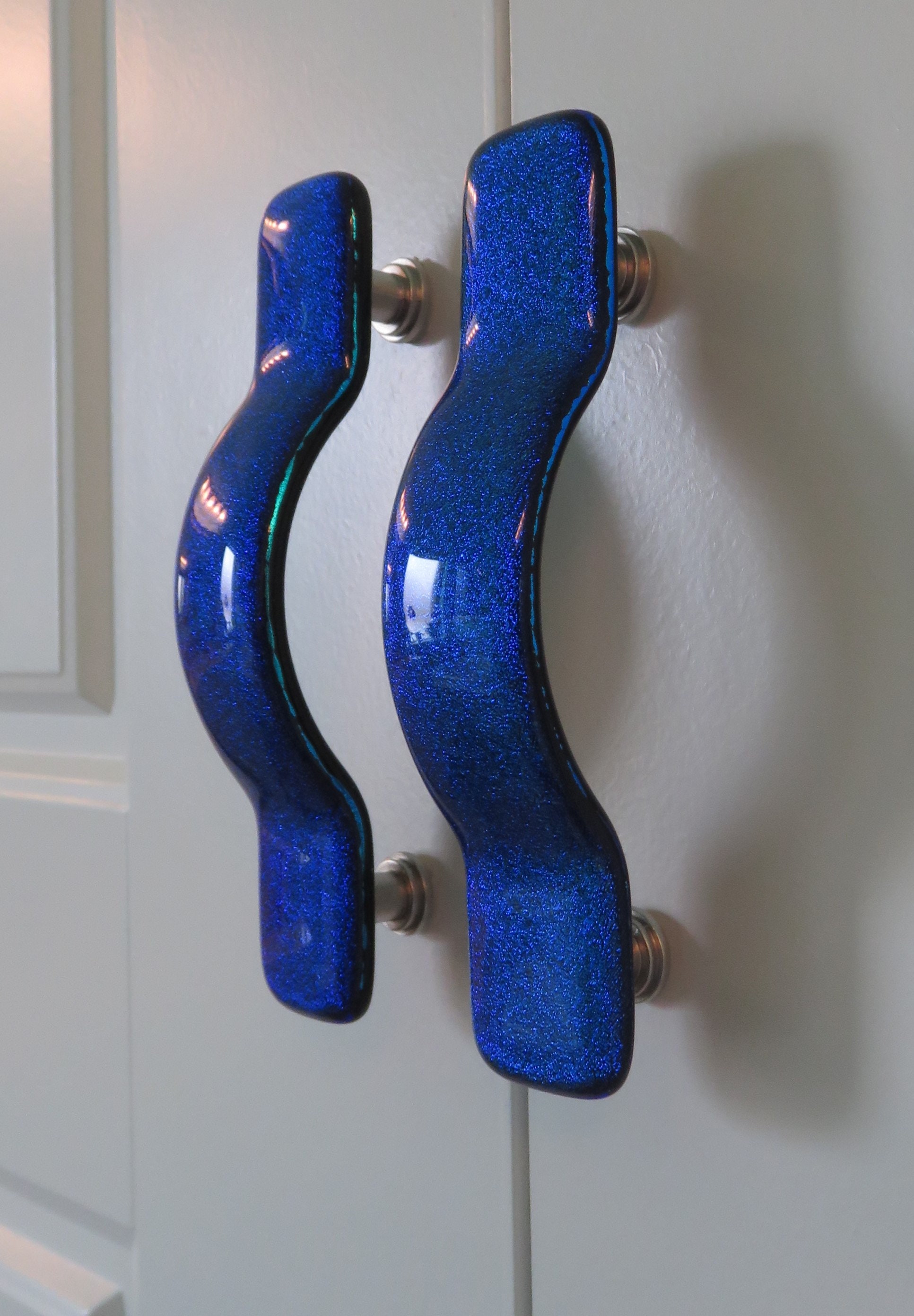 Glass Pulls in Mediterranean Blue Dichroic Glass. Etsy