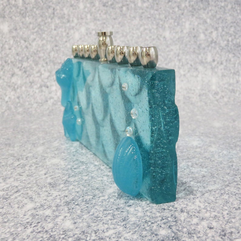 Glass Mermaid Menorah. Aqua Hanukkiah. Beach Theme Menorah. Etsy