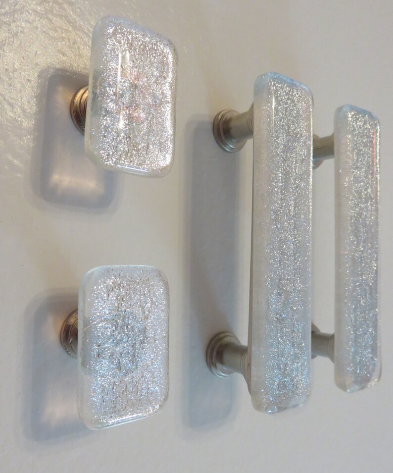 Custom glass hardware. Modern home decor. Silver glass Etsy