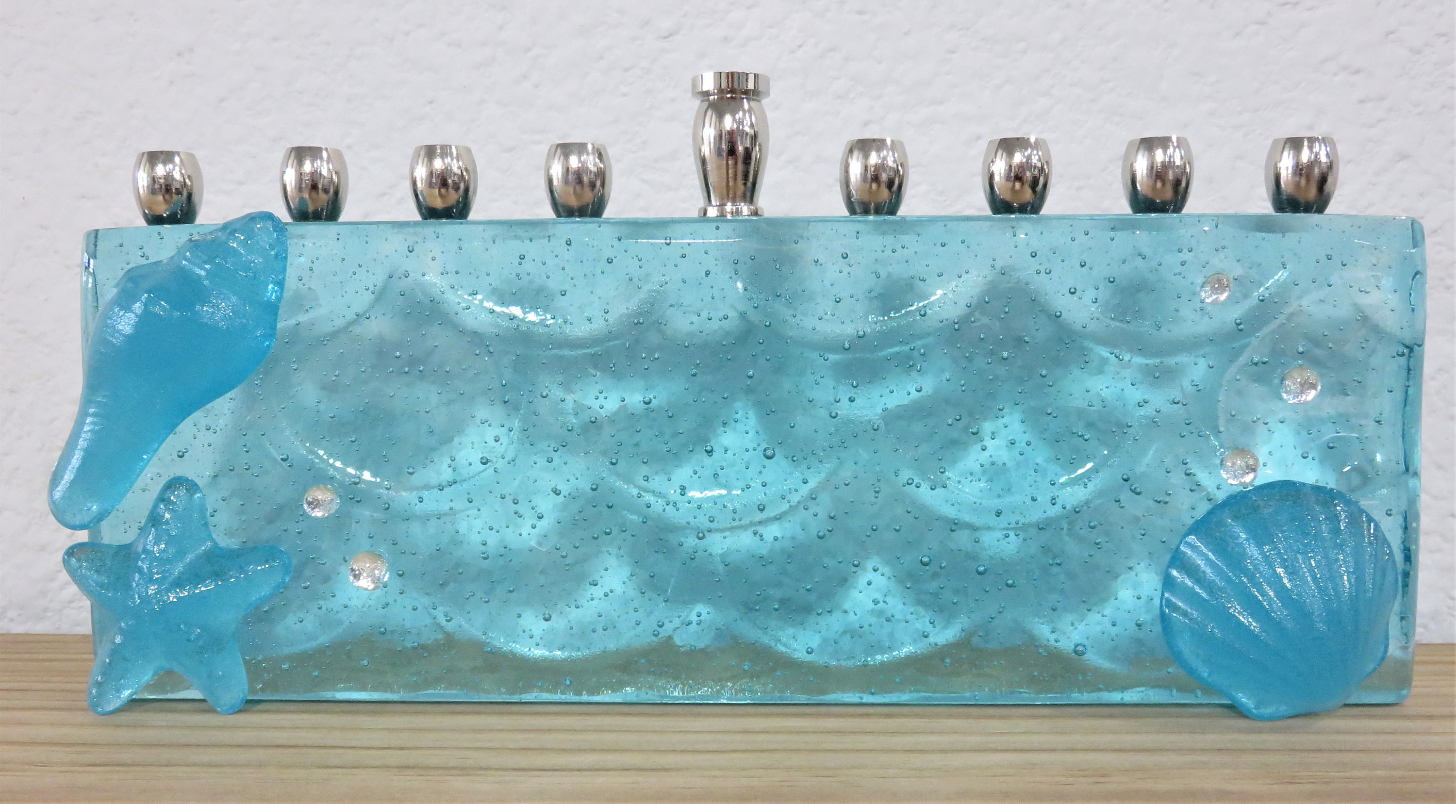 Glass Mermaid Menorah. Aqua Hanukkiah. Beach theme menorah. Etsy
