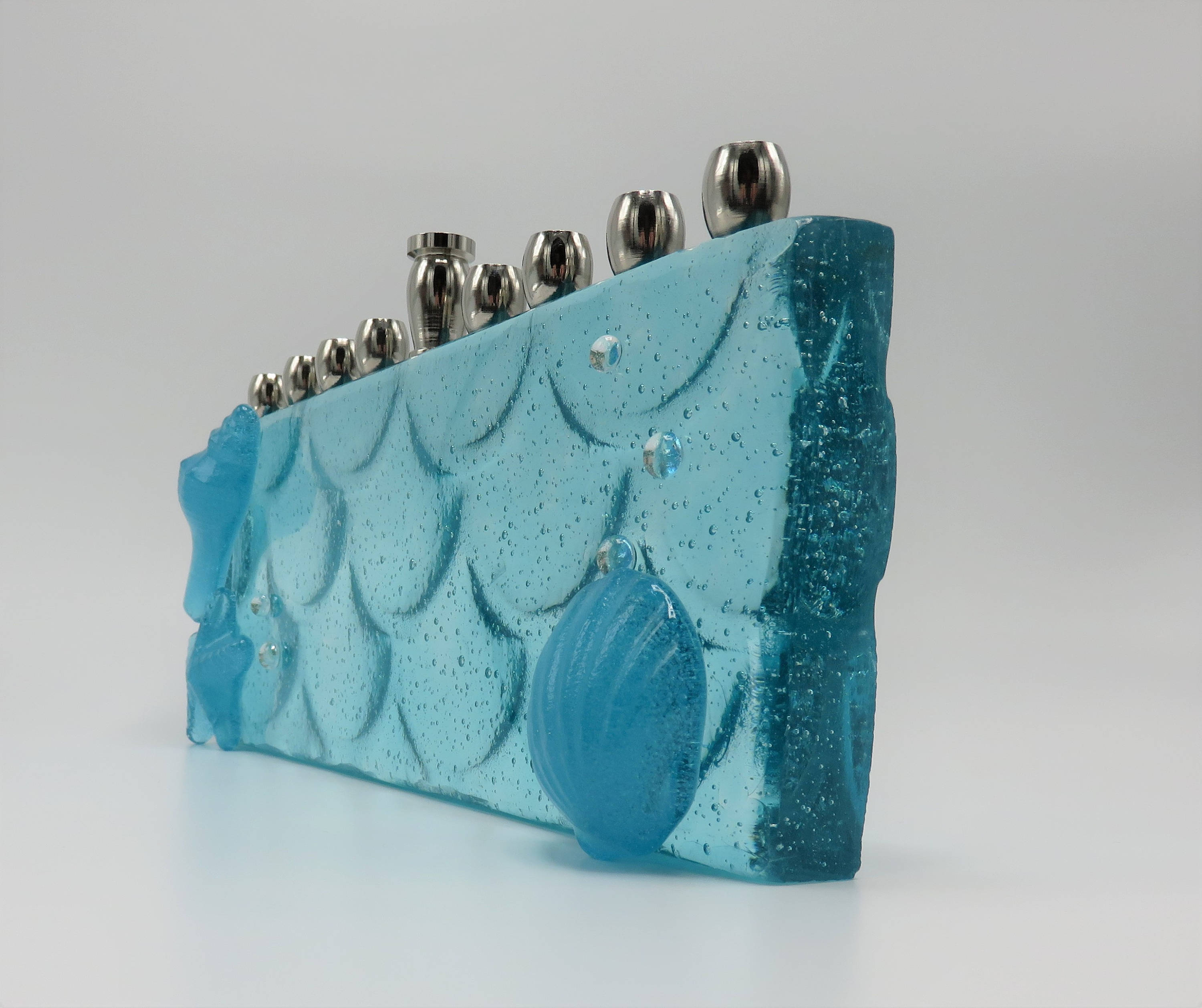 Glass Mermaid Menorah. Aqua Hanukkiah. Beach theme menorah. Etsy