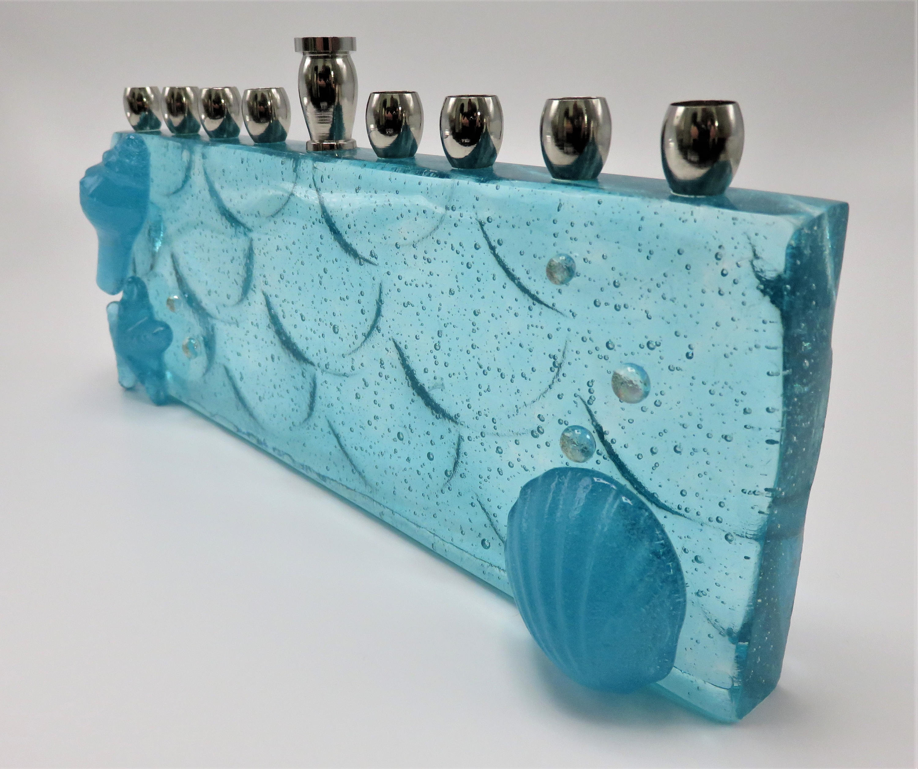 Glass Mermaid Menorah. Aqua Hanukkiah. Beach theme menorah. Etsy
