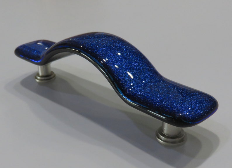 Glass pulls in Mediterranean blue dichroic glass. Etsy
