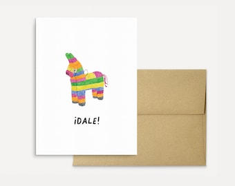 Printable Birthday "Dale" Watercolor Piñata Birthday or Encouragement Greeting Card in Spanish