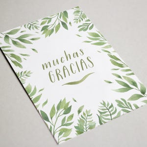 Printable Muchas Gracias Thank You Greeting Card in Spanish Watercolor Fern image 2