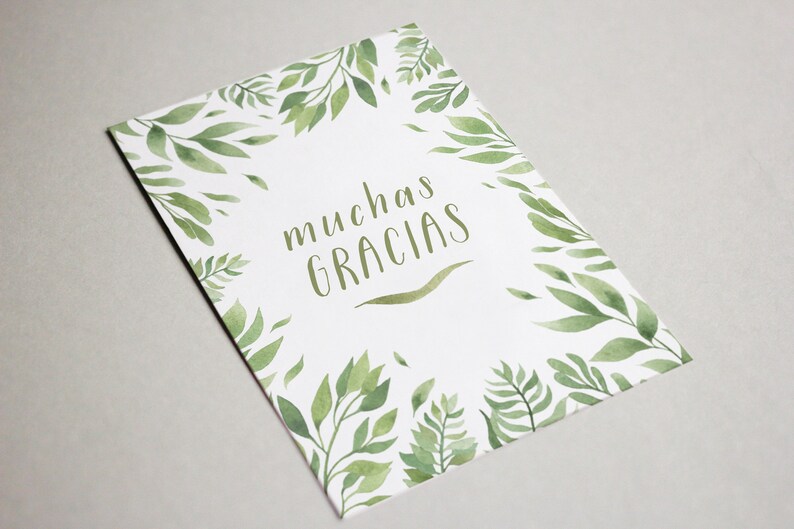 Printable Muchas Gracias Thank You Greeting Card in Spanish Watercolor Fern image 2