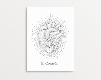 Printable Art El Corazon Loteria Print | Wall Art , Latina, Latino, Spanish Quote Digital Download, Latinx, Heart, Mexican