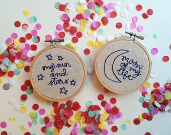 Moon of My Life / My Sun and Stars Hand Embroidered Hoop Set / Game of Thrones Embroidery