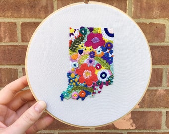 Wildflower State Hand Embroidery | Flower State Embroidered Hoop | Handmade Floral Embroidery Art | Hand Embroidered Hoop | Gift for Her