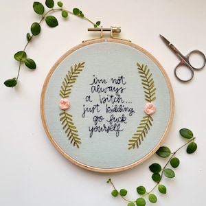 Modern Hand Embroidery | Adult Home Decor | Unique Home Decor | Hand Embroidered Hoop | Snarky Sassy Funny Profanity | Not Always a Bitch 6”