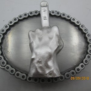 middle finger fuk you biker belt buckle