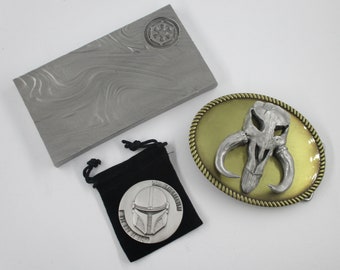 Mandalorian Beskar Steel Set, Pewter Ingot, Buckle, Coin