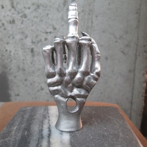 vintage skeleton hand middle finger fuk you hotrod car hood ornament