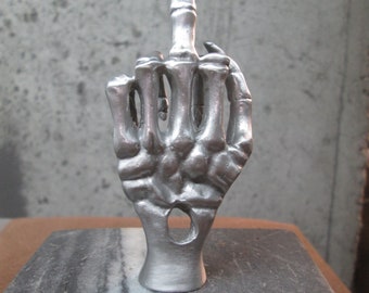 vintage skeleton hand middle finger fuk you hotrod car hood ornament