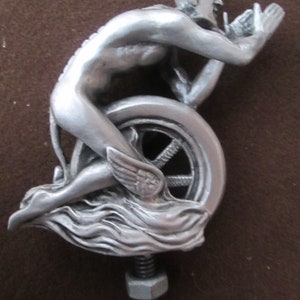 satan riding tire  rolling devil hotrod ratrod car hood ornament