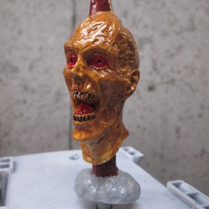 zombie head on a stake, halloween, hot rod, rat rod, car hood ornament