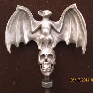 rare bat on skull, rat rod, hot rod, car hood ornament