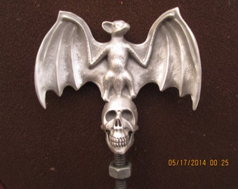 rare bat on skull, rat rod, hot rod, car hood ornament