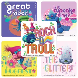 Adesivos Trolls - Aniversário Trolls Festa Trolls - Princesa Poppy - Lembrancinhas de Festa, Quadros de Recompensas para Pais, Prêmios de Mérito Professores Adesivos