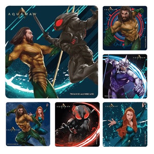 アクアマン ステッカー - DC コミック - 封筒シール、パーティーの記念品、ご褒美表、親、功績賞、先生の誕生日パーティー