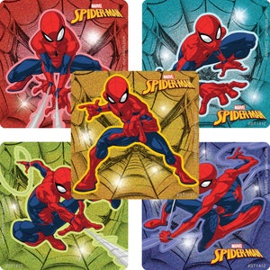 スパイダーマン ステッカー - スパイダーマン グリッター ステッカー - 封筒シール、パーティーの記念品、保護者へのご褒美表、優秀教師の誕生日パーティー