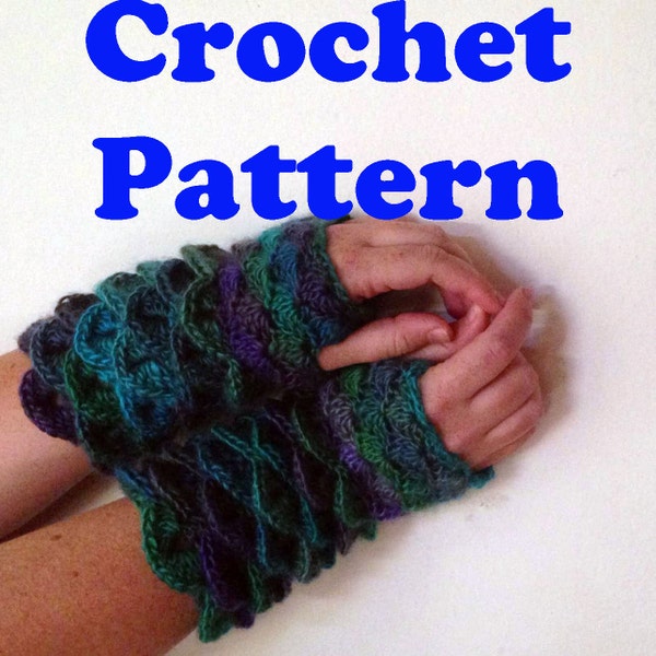 Modèle de gants au crochet, modèle au crochet à l'échelle du dragon, motif au crochet en crocodile, gants sans doigts au crochet, gants d'automne, gants geek PDF