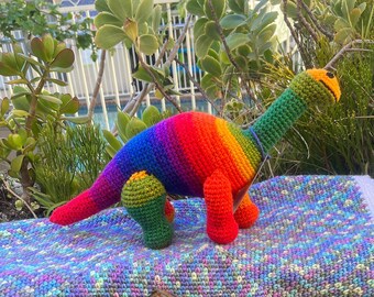 Rainbow Brachiosaurus, Dinosaur Toy, Brontosaurus, Dino Stuffed Animal, Apatosaurus, Dino Amigurumi, Dinosaur Lovey, Stuffed Animal, Toys