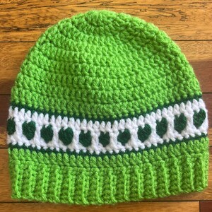 heart hat in various sizes and colors child green