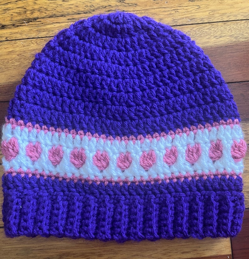 heart hat in various sizes and colors child purple