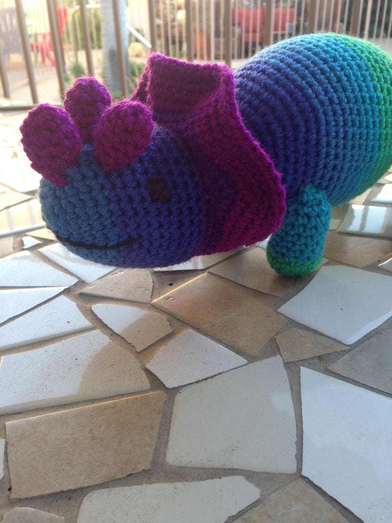 Triceratops Plushie, Triceratops Stuffie, Dinosaur Stuffed Animal, Rainbow Dinosaur, Dinosaur Toy, Triceratops Toy, Purple Toy, Yellow Toy image 8