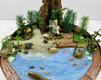 Cute Fairy and butterflies, forest scenes, tabletop art, goldfish pond, flowers, deer, frogs, rabbits