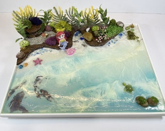 Mermaid, pearls, crystals, ocean art, resin ocean, sea turtles,