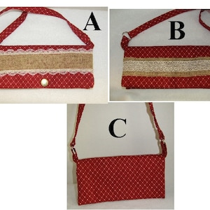 Red clutch purse, burlap,lace, credit card holder