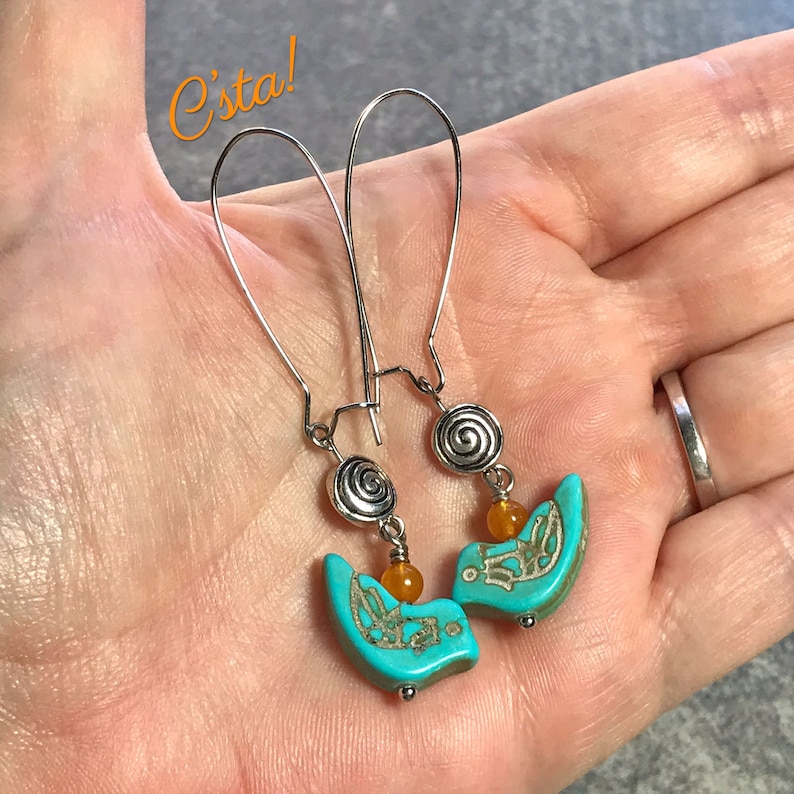 Turquoise Howlite Southwest Earrings Sale 20/% OFF Blue Bird Earrings Carnelian
