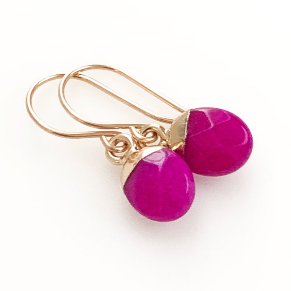 Magenta Jade Earrings 14k Gold Filled, Gift for Her