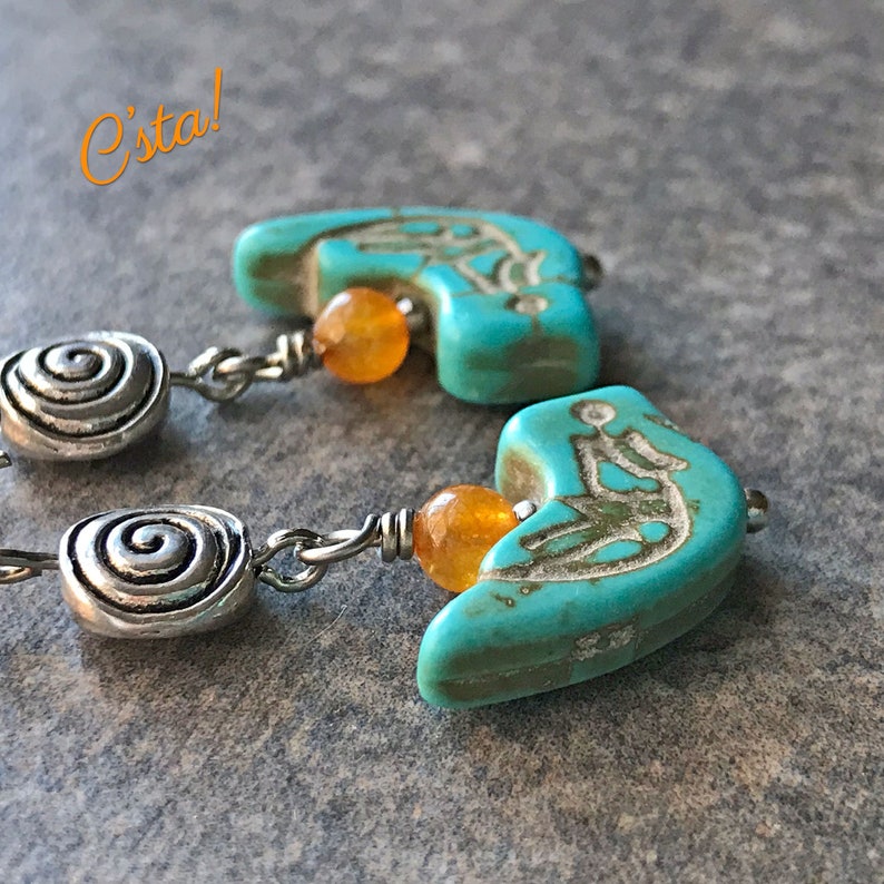 Turquoise Howlite Southwest Earrings Sale 20/% OFF Blue Bird Earrings Carnelian