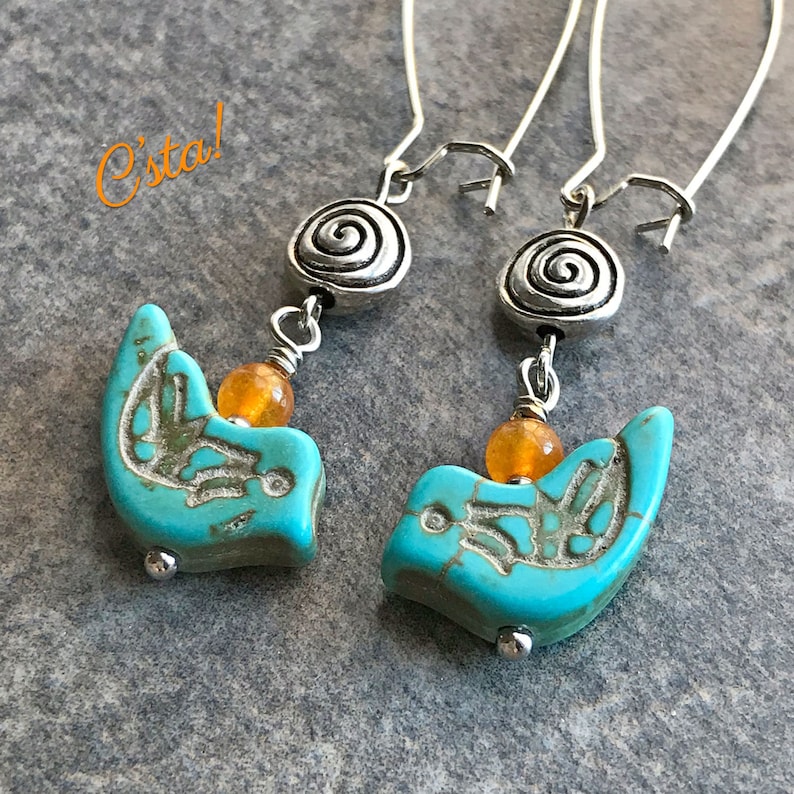 Turquoise Howlite Southwest Earrings Sale 20/% OFF Blue Bird Earrings Carnelian