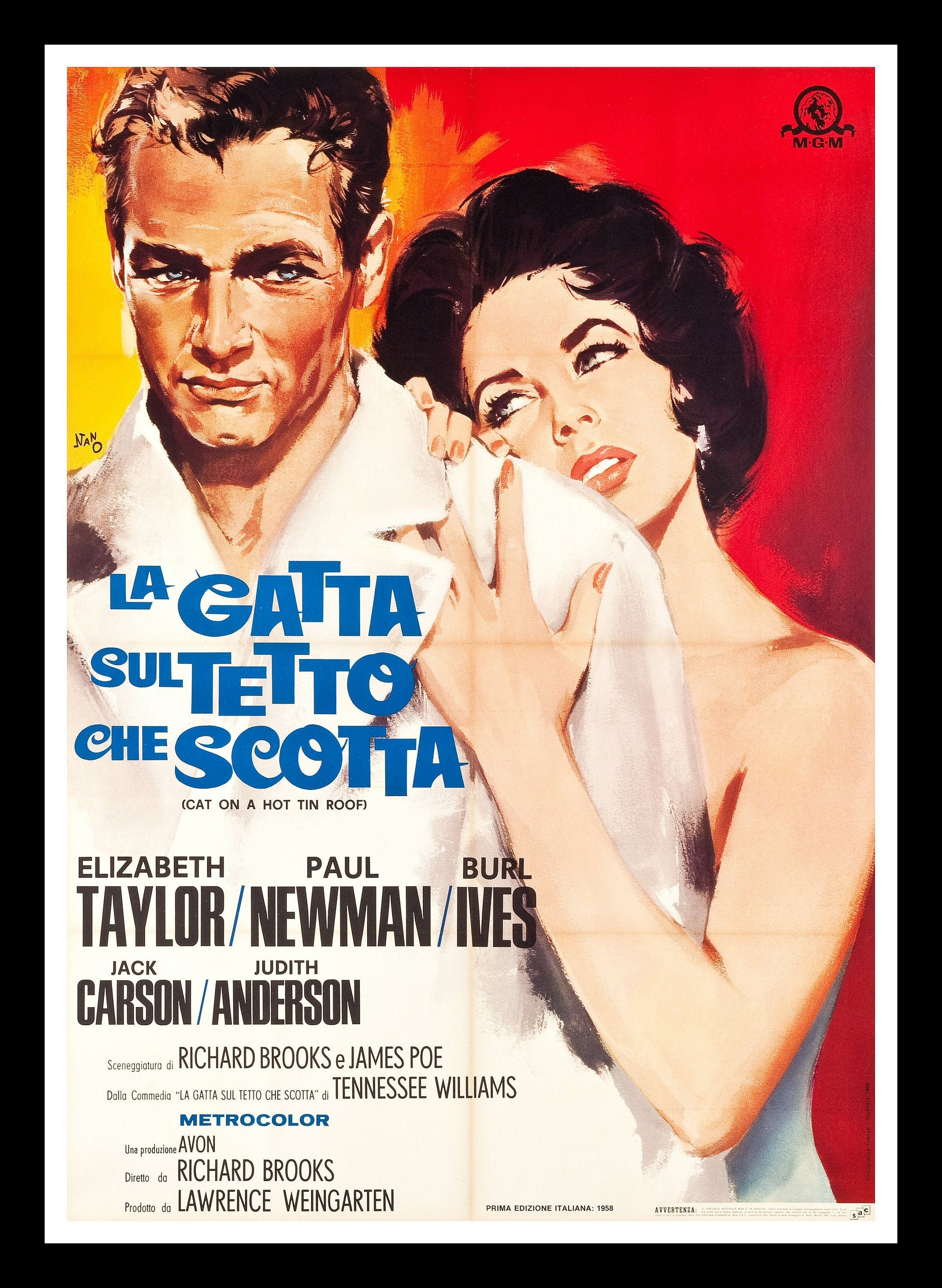 Cat on a Hot Tin Roof Paul Newman Italian Movie Poster Fridge