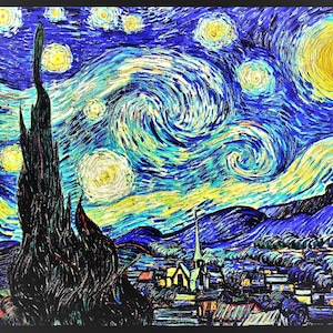 Kühlschrankmagnet  Vincent van Gogh Sternennacht  12x14.5 Plakat-Kunst-Magnet-Leinwand-Druck