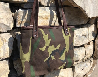 Leather & Canvas Handbag/Tote with inside pockets