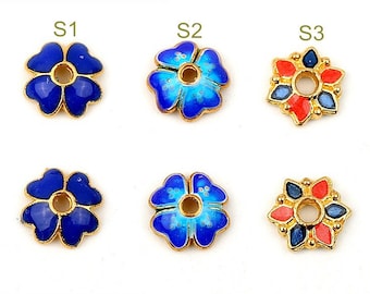 Cloisonne Bead Flower Receptacle Bead Accessory Flower Cap DIY Beads Enamel Filler piece Gold Plating Bead Charm Asian Style bracelets Bead