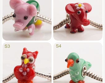 925 Silver 4.5mm Hole Lampwork 7x14mm Glass Bead Animal Bead Fit European Charm Bracelets Big Hole Bead DIY Bead