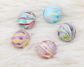 Lampwork Glass Beads, 14mm Spiral Beads, Handmade Charm (3.0mm hole)