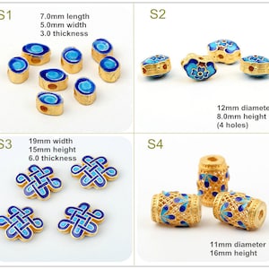 925 Silver Cloisonne Bead Cloud Bead DIY Beads Blue Enamel Gold Plating Bead Charm Bracelet Asian Style bracelets Bead