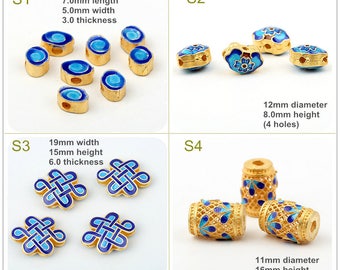 925 Silver Cloisonne Bead Cloud Bead DIY Beads Blue Enamel Gold Plating Bead Charm Bracelet Asian Style bracelets Bead