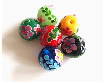 Lampwork 14mm 16mm Glass Beads Colorful Flower Plant Bead Charm Bracelet DIY bracelets Glaze Bead Supply