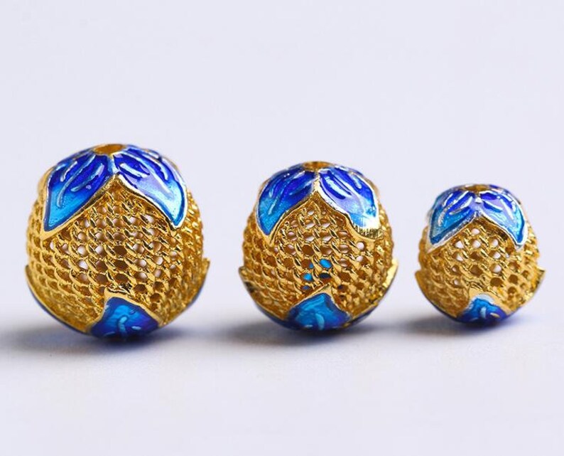 Cloisonne Bead Flower Carved Beads Enamel Vintage Gold Plating Etsy