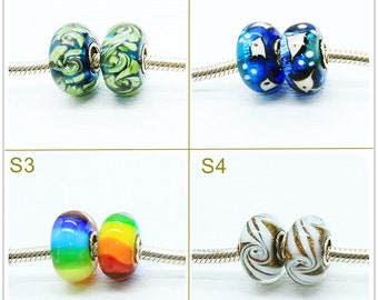 9.25 Silver Hole 4.5mm Lampwork Glass Beads Bead Fit European Charm Bracelets bracelets Big Hole Bead