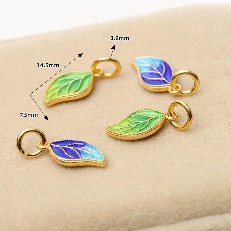 Cloisonne Bead 14.5x7.5mm Leaf Pendant Bead DIY Beads Blue Etsy