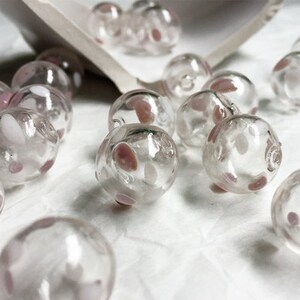 14mm Glaze Bead Lampwork Candy Pink Dots Transparent Hollow glass bead Glass Beads Handmade Bead Charm Bracelet DIY bracelets Ball Bead